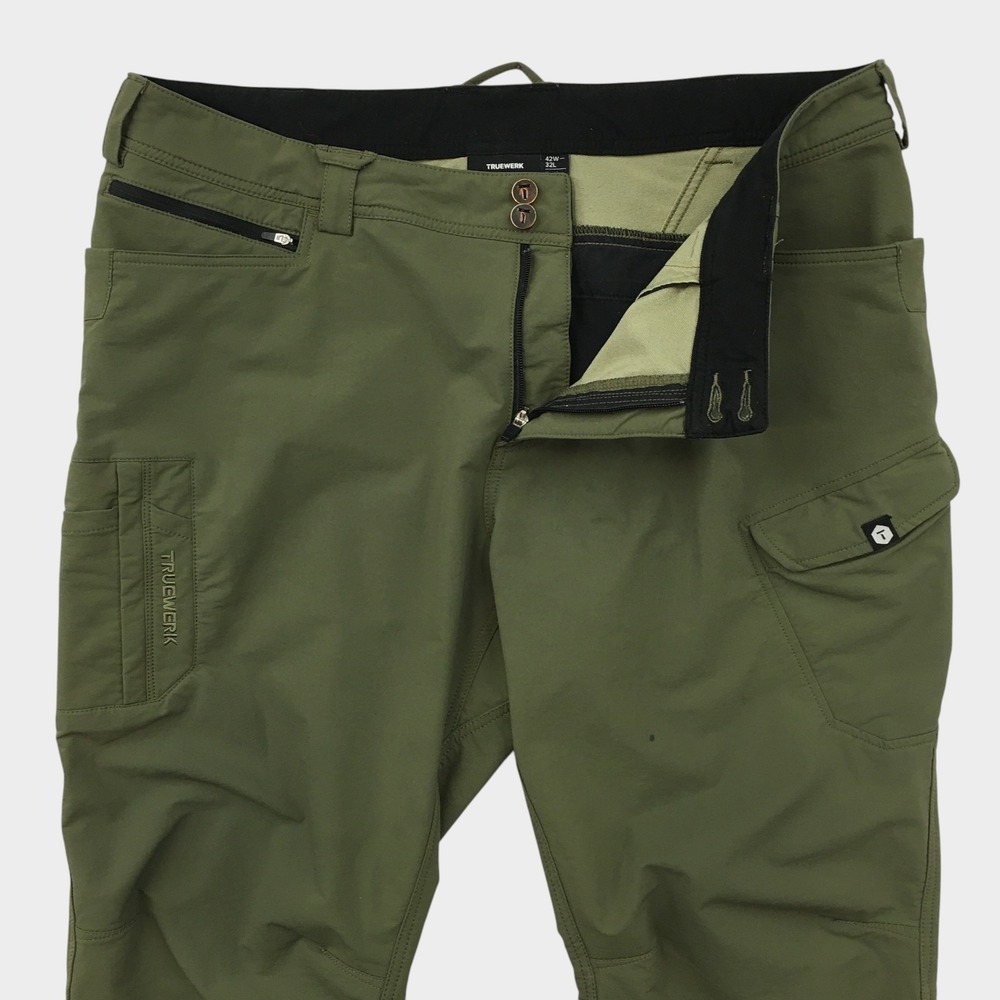 Truewerk Men T1 WerkPants Olive Green Tactical Cargo Work Pants 42W x 32 (SPOTS)